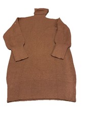 LUSH OPEN TURTLE NECK RIBBED SWEATER MINI DRESS BROWN S