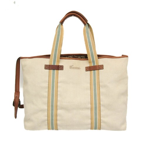 Gucci Sherry Line 170594 Women'S Men'S Leather Canvas Handbag Shoulder Bag Beige