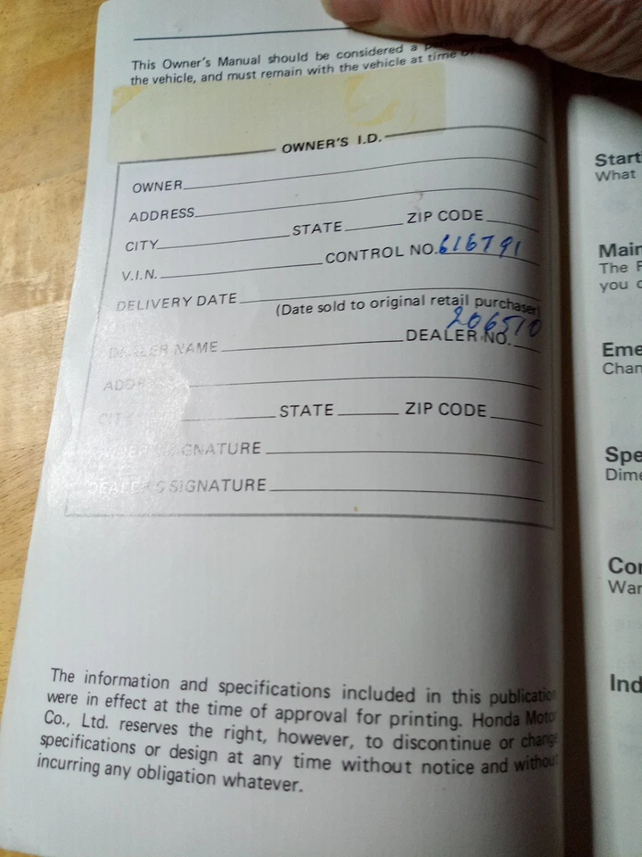 Honda Prelude 1989 manual del propietario guía del usuario libro de referencia del operador Foto 3 de 4