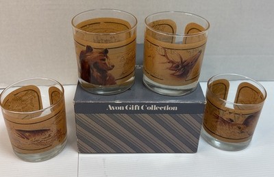 Vintage Set Of 4 Avon Wildlife Cocktail Whiskey Glasses Tom O'Brien With Box
