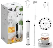 Rechargeable Milk Frother, 3-Speed Electric Handheld Frother for Coffee