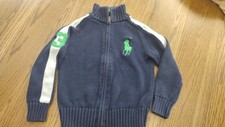 Ralph Lauren Polo Big Pony Full Zip Mock Neck Cardigan Sweater Boys Size 5 Navy