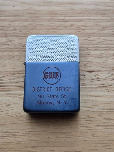VINTAGE GULF OIL STORM KING WINDPROOF LIGHTER (GULF DISTRICT OFFICE) Albany, NY