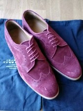 Charles Tyrwhitt Oxford Burgundy Red Suede Brogue Shoes Size 9 & Protective Bags