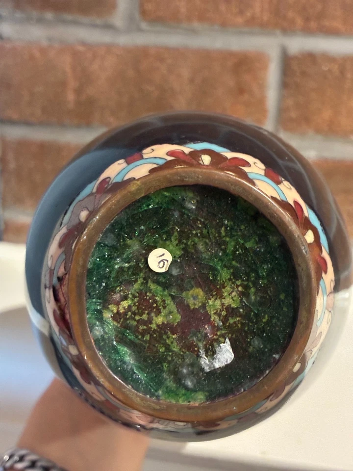 Jarrón Cloisonne japonés período Meiji antiguo 12" Foto 2 de 3