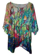 NEU Damen Tunika Oversize Zipfel 44,46,48,50 Vogel Bunt