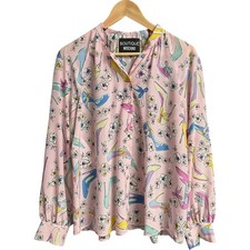 Boutique Moschino Silk Blouse Heels Flowers Print Size 10