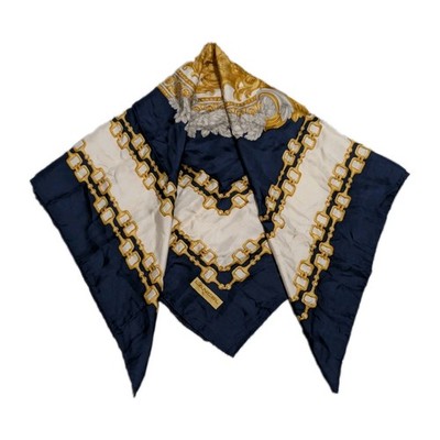 Vintage LANCEL PARIS Navy Baroque Square SILK SCARF 34'' 