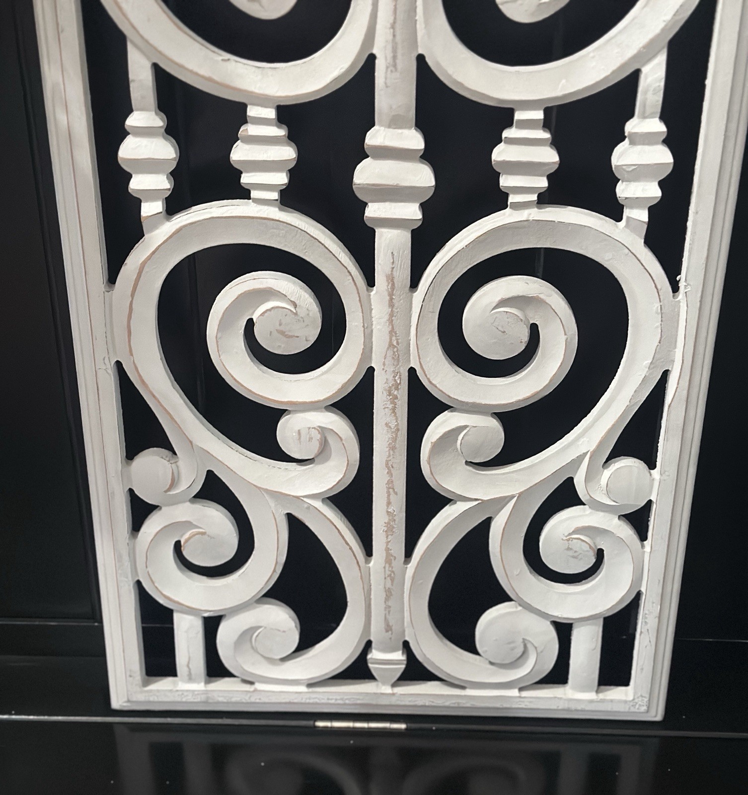 Handcarved Wood Arched/Scrolled Design Distressed Gray Wall Decor/Panel India