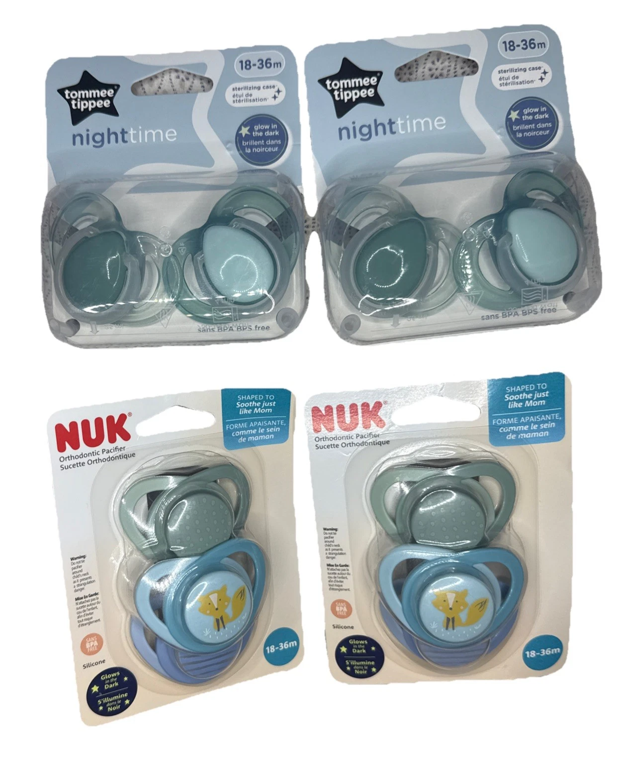 Tommee Tippee Nighttime Glow in the Dark Pacifiers 2 packs Of 2+ 6 NUK 18 - 36m
Opens in a new windo