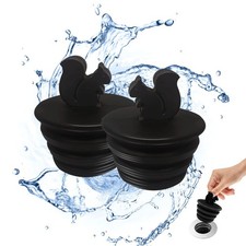 Universal Bathtub Plug - 2 Pack Silicone Tub Stopper, Black Squirrel
