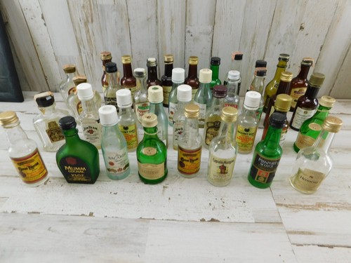 Vintage Lot of 37 Empty Mini Alcohol Liquor Miniature Bottles Glass & Plastic
