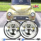 Pair Chrome 7"Inch Round LED Headlights High Low Beam Fit Morris Minor 1955-1971