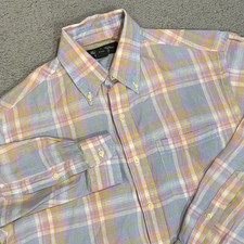 VTG Brooks Brothers Country Club Mens M Madras Plaid Linen Button Down Shirt USA
