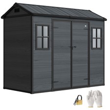 Outsunny 8 x 4 ft Resin Garden Shed with Floor, Lockable Doors, Dark Grey
