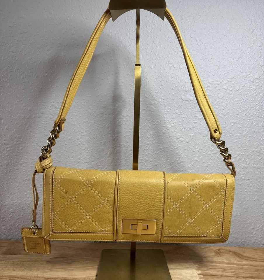 Liz Claiborne Geniune Yellow Leather Y2K Baggett Style Shoulder Handbag - Image 3 of 4