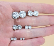 Real Moissanite Screw Back Stud Earrings 925 Silver Hip Hop Mens Ladies 3mm-10mm
