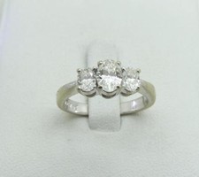 14K White GOLD 3 Oval Diamond Engagement Ring 1.03 Carat VS Designer WDC Size 7