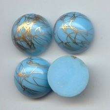 6 VINTAGE BLUE GOLD DRIZZLE GLASS 18mm. ROUND SMOOTH DECO CABOCHONS 6994