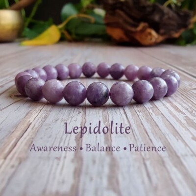Lepidolite 8mm Round Beads Gemstone Crystal Beaded Healing Reiki Unisex Bracelet