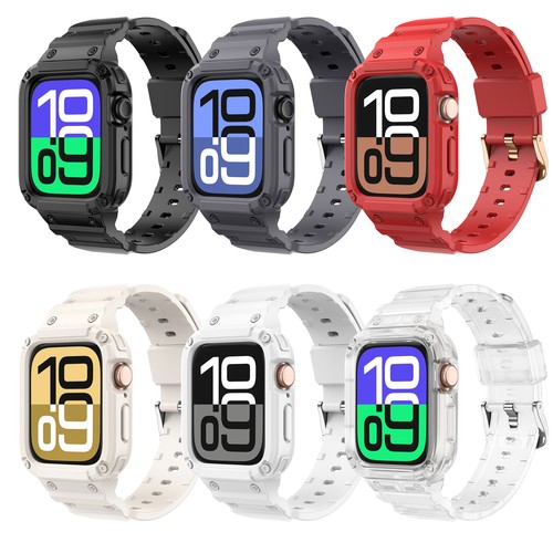 Shockproof Sporty Bumper Case + Adjustable Band for iWatch Series 10 42/46mm - Picture 1 of 30