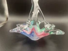 Vtg Rainbow Murano style Hand Blown Glass Basket/ Trinket Dish EUC READ