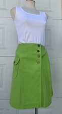 Vintage 70s Cotton Poly Lime Green Wrap Skirt Skort Waist 27