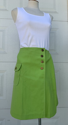 Vintage 70s Cotton Poly Lime Green Wrap Skirt Skort Waist 27