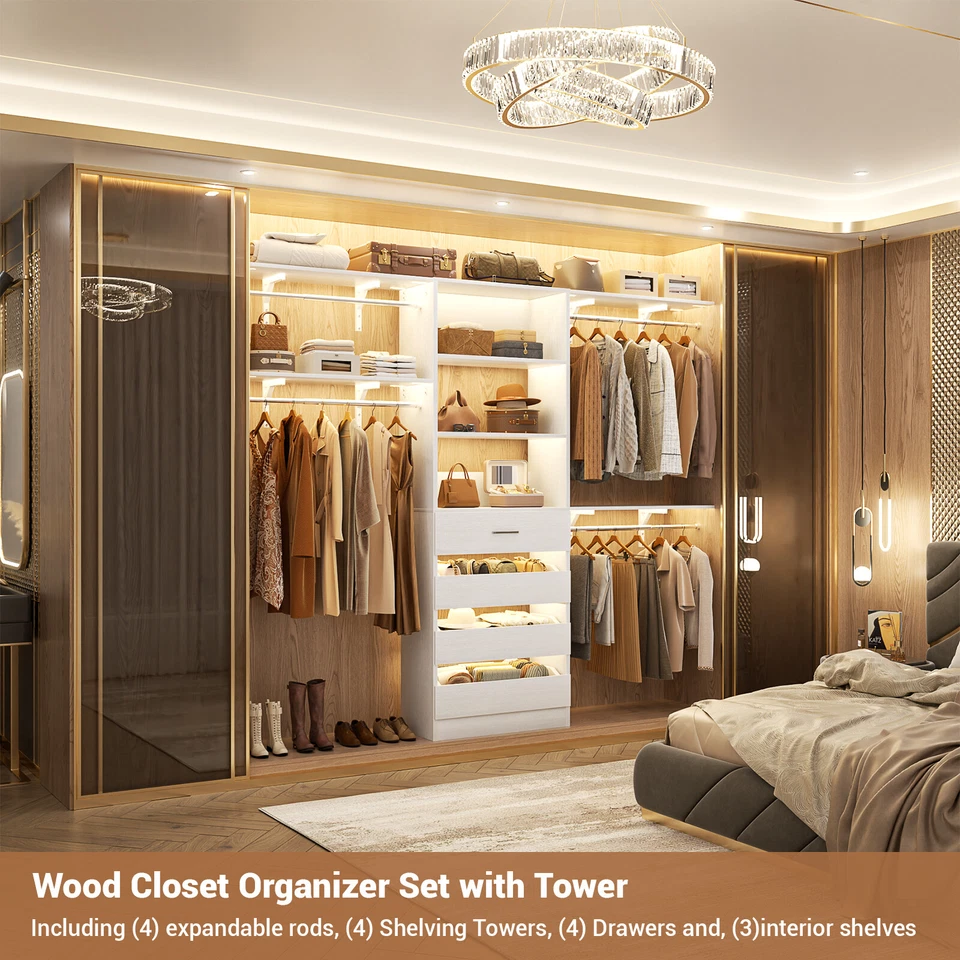 96'' Walk-in Closet Organizer System with 4 Drawers ＆ 4 Hanging Rods ＆ 4 Shelves - Image 2 of 4