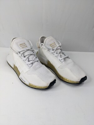 Adidas NMD R1_V2 Gold Boost Women's White Low Top Athletic Shoes Size 8.5 M, 