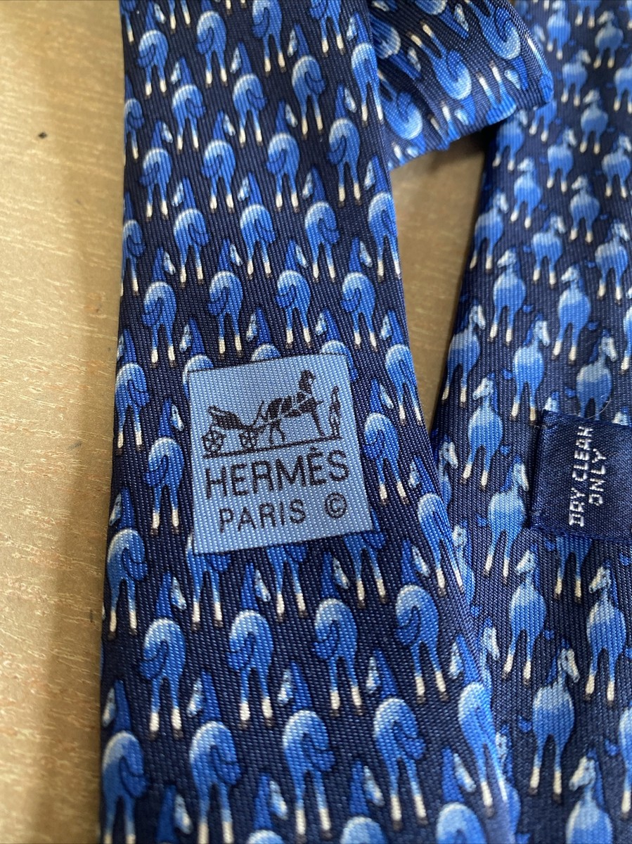 Vintage HERMES Paris Tie Extremely Rare Find 100% Silk Blue Horse
