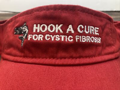 Hook-A-Cure For Cystic Fibrosis visor, hook & loop adjustable Red Fishing Hat