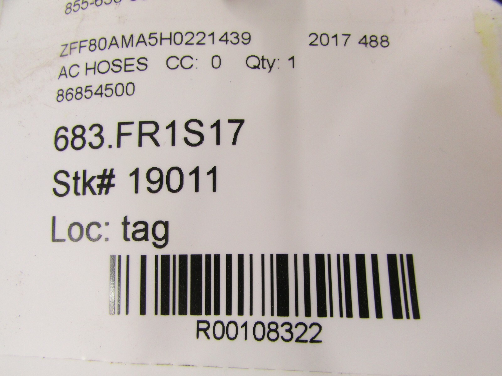 Ferrari 488, AC Compressor Return Hose, Used, P/N 86854500