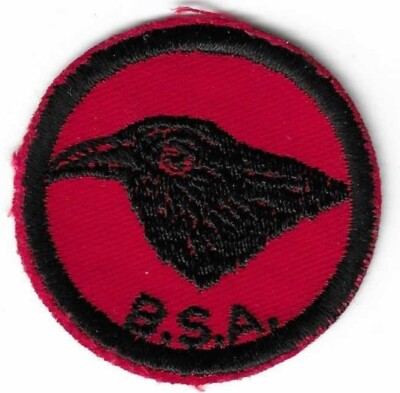 BSA MINT TWILL RED & BLACK PATROL MEDALLION PATCH GLUE GUM BACK RAVEN