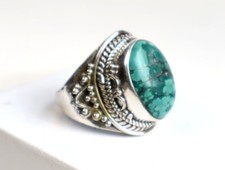 Exquisite Natural Deep Green Turquoise .925 Sterling Silver Ring 8.5