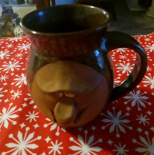 Vintage Hand Created Funny Face 3D Stoneware/Pottery Mug Signed By The Artist 