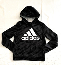 Adidas Pullover Hooded Boys Sweatshirt in Black Camo w/ White Logo Sze L 14-16 