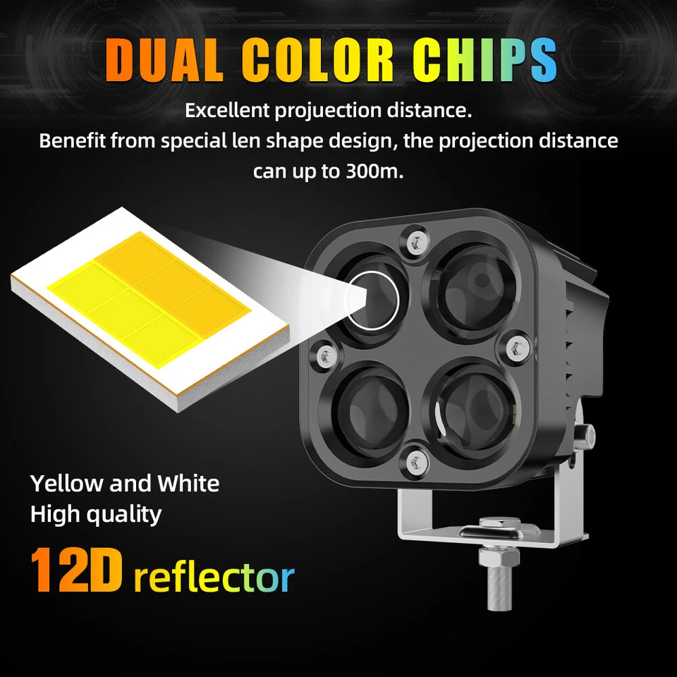 Ámbar + Blanco 2 piezas 3"" Luces LED Cápsulas de Doble Color Lámpara Antiniebla Ajuste para Conducción Todoterreno ATV Foto 4 de 4