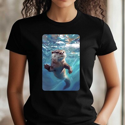 T-Shirt Frauen Otter Schwimmt im Ozean Motiv Baumwolle Größe XS bis 3XL