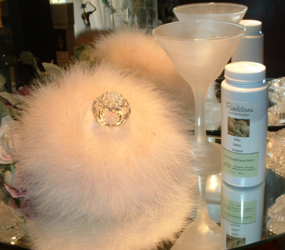 Strawberries & Champagne 6 oz Perfumed Dusting Powder with Puff & Glass Stand