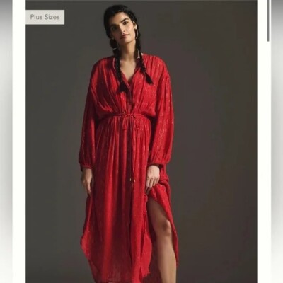NWT Anthropologie Allene Shimmer Maxi Dress Size XSP Petite Red #MC448 |  eBay