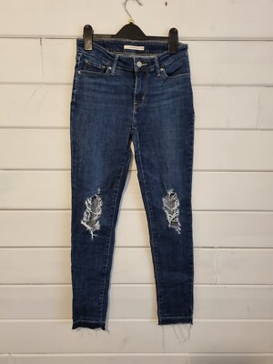 Levi s 711 Skinny dunkelblau distressed Jeans W26 L29 Damen Stretch siehe Bilder!