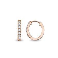 Rose Gold Flash 925 Silver Small 15mm Prong-set CZ Oval Huggie Hoop Earrings