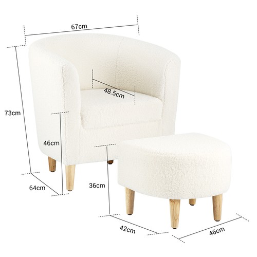 Modern Accent Arm Chair Upholstered Corduroy Single Sofa Chair W/Ottoman White - Picture 13 of 15