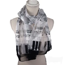 Music Note Keyboard Keys Scarf -Semi Sheer & Silk Feel Stripes -57 Inches Long