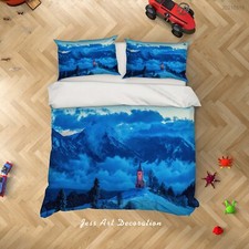 3D Berg Leuchtturm Nebel Landschaft Quilt Cover Set Bettwäsche Sets Kissenbez...