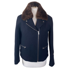 Sandro Navy Sheep Jacket Size Uk8/us4