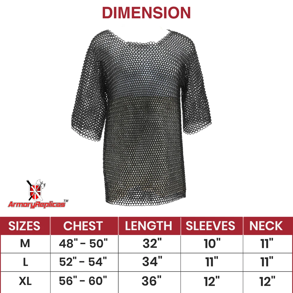 CAMISA LARGA COTA DE MALLA MEDIEVAL HAUBERGEON COTA DE MALLA ARMADURA RECREACIÓN A TOPE Foto 2 de 4