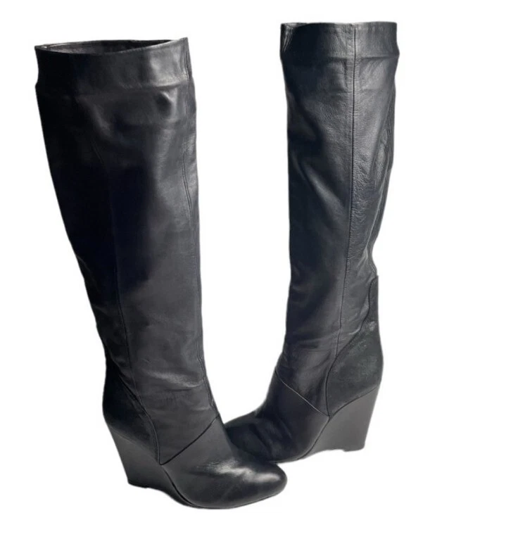 Womens tall black 2025 wedge boots