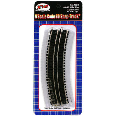 Atlas 2510 N-Scale Code-80 9-3/4'' Radius Curve Snap-Track (6) Nickel Silver